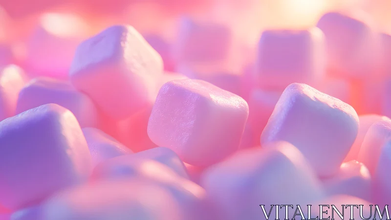 Soft pastel marshmallows in dreamy close-up, glowing light style.