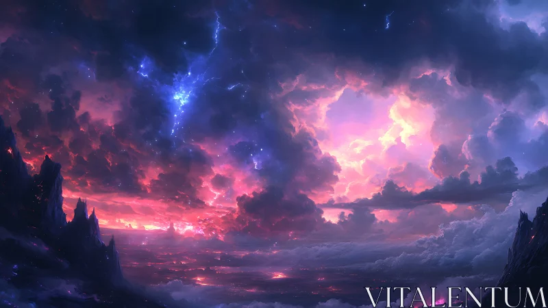 Starlit storm window over molten horizon at world’s edge.