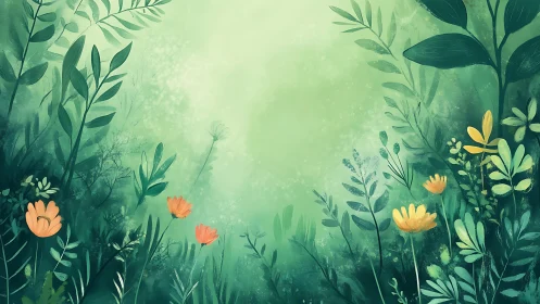 Luminous Garden Dream: Where Emerald Whispers Meet Golden Blooms.