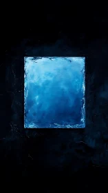 Blue illuminated square centered on dark textured field