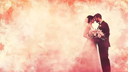 Tender wedding embrace in a dreamy blush mist backdrop.