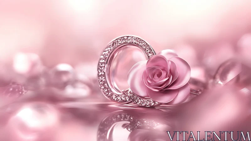 Elegant Diamond Ring with Pink Rose.