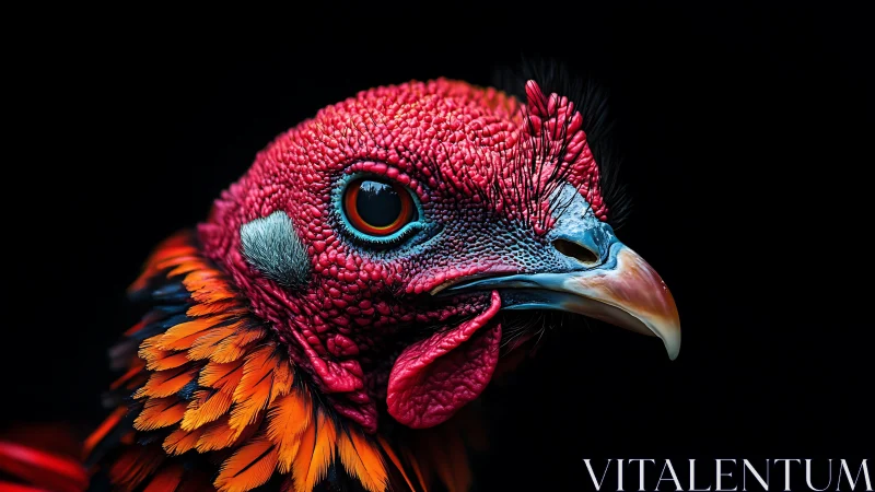 Vivid Portrait of Exotic Rooster in Dramatic Lighting Style.