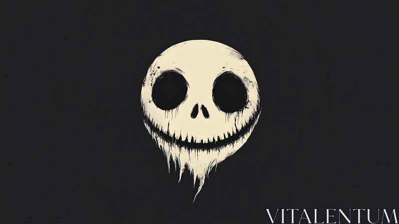 Ink-rendered dripping skull emblem on dark minimal field.