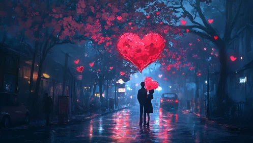Love Glowing in the Rainy City Night.