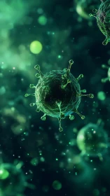 3D microscopic virus particle with shallow depth of field rendering.