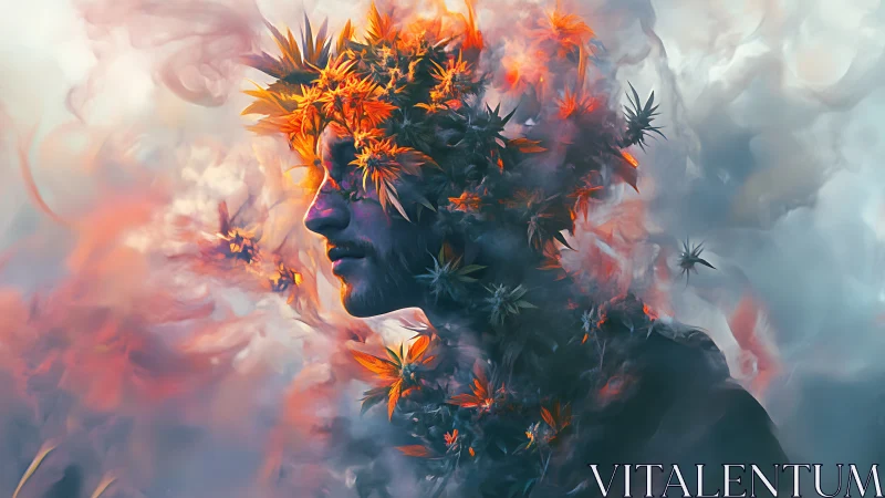 Floral silhouette portrait enshrouded in iridescent vapor.