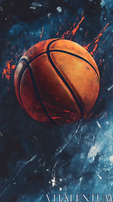 Soaring basketball glows warmly against bold splashed skies