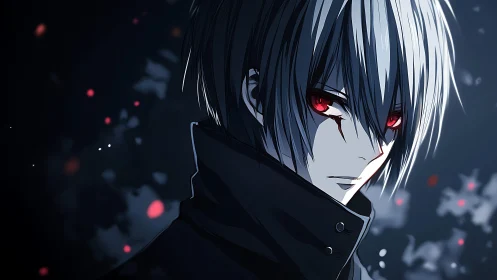 Silver-haired antihero with glowing red eyes dominates night