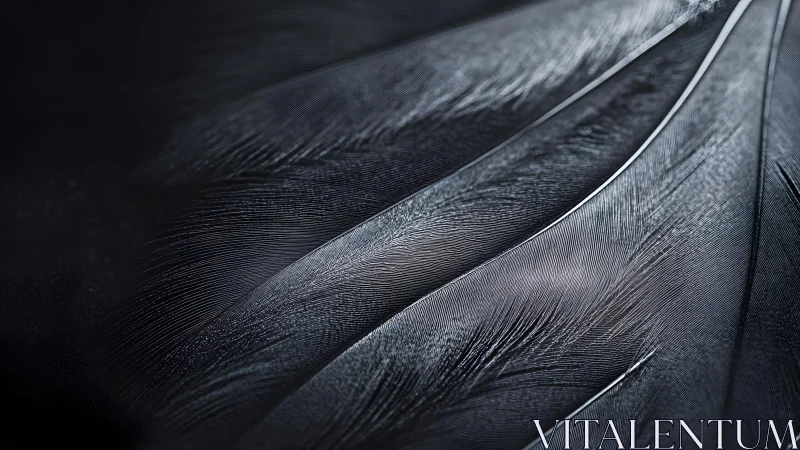 Close-up of black feathers with fine detail in dramatic lighting.