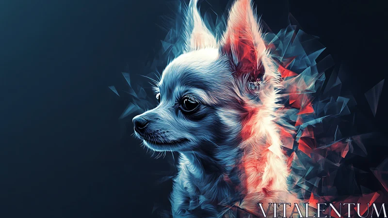 Neon chihuahua portrait rendered with crystalline light shards