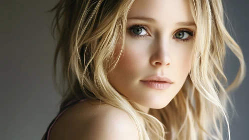 Softly lit blonde portrait captures serene direct gaze