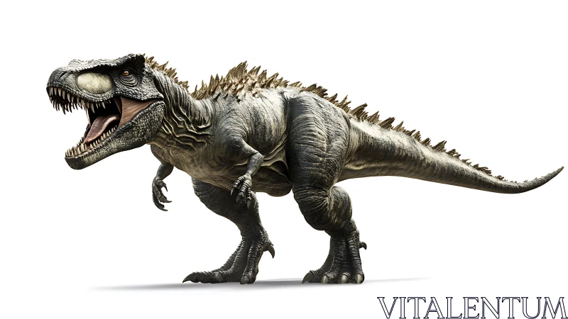 Highly detailed theropod dinosaur render shows dynamic stride and tension
