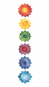 Watercolor chakra blossoms quietly stack into a radiant spine