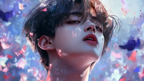 Dreamy portrait bathed in soft light and drifting color.