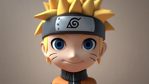 Symmetrical 3D chibi character render with stylized facial topology