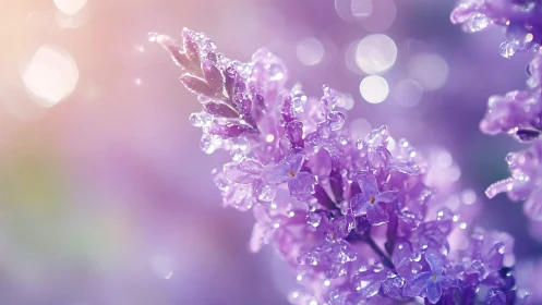 Purple Lilac Blooms Crystallized With Dewdrops.