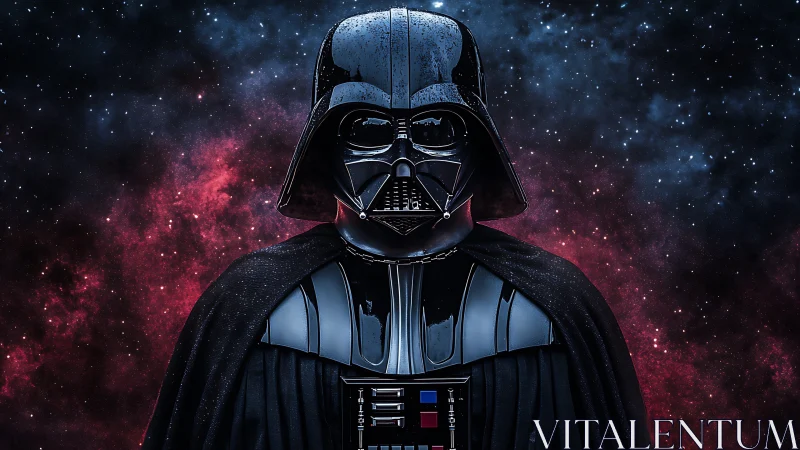 Photorealistic armored figure against nebular deep-space field.