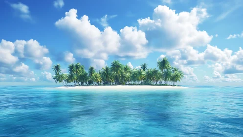 Tropical Island Paradise. Pristine Sandy Beach Surrounded by Palm Trees