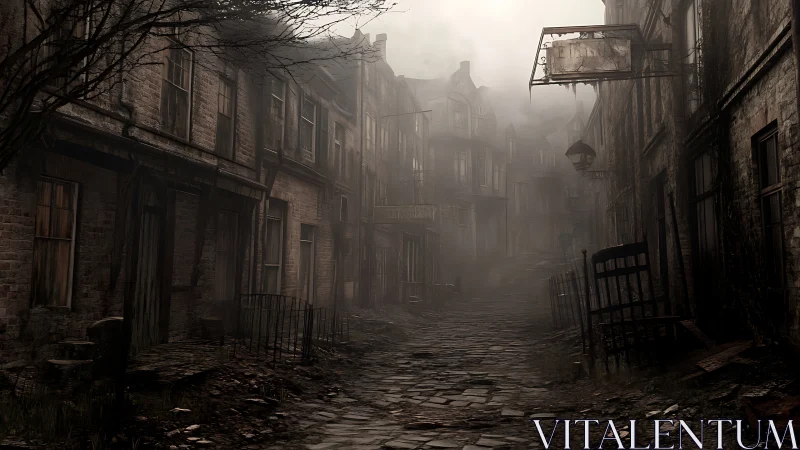 Fog-drenched abandoned street fades into eerie silence.