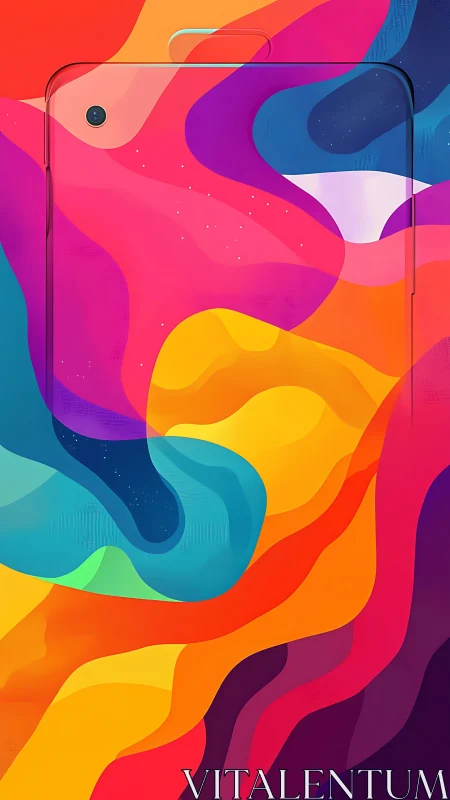Color gradient smartphone outline with abstract fluid shapes.