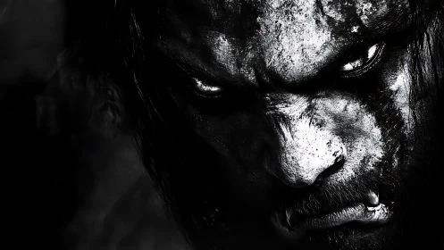 Predator glare carves moonlit fury into a fractured face