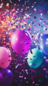 Vibrant Balloons Dancing in a Colorful Confetti Celebration.