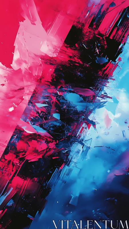 Neon shards collide as crimson and cyan carve electric voids