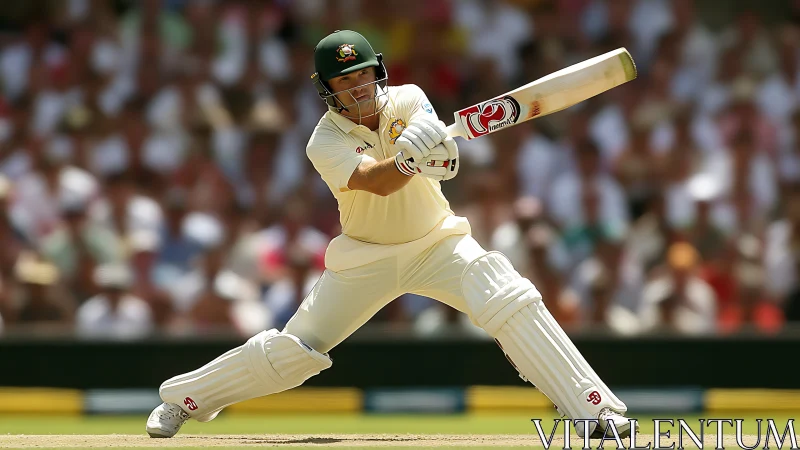 Cricket batter in white kit executes front-foot shot