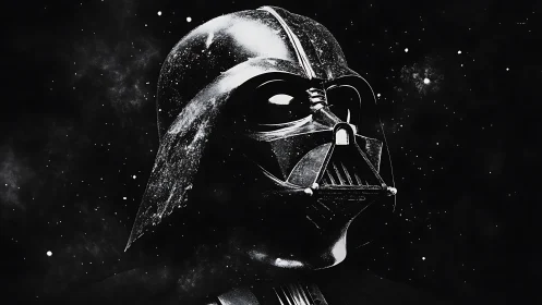 Monochrome sci fi helmet portrait rendered with cosmic grain detail