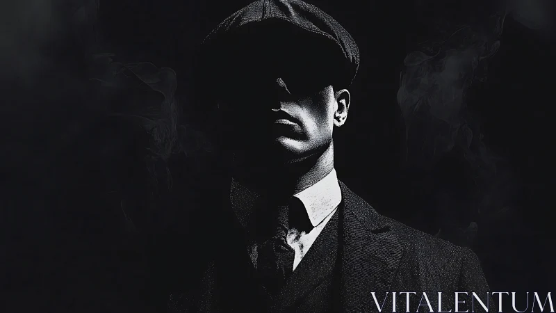 Noir silhouette portrait in dramatic low key lighting.