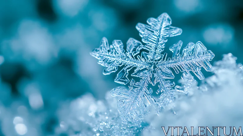 Single hexagonal snowflake in extreme macro with cool bokeh field