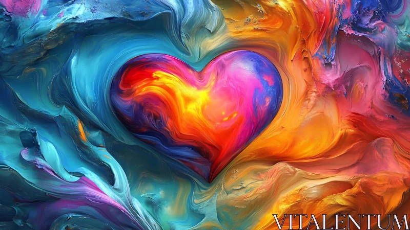 Radiant Heart: Fluid Art Composition in Vibrant Spectrum.