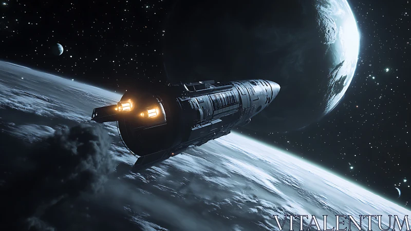 Star-chasing courier knifes through twilight above a sleeping world