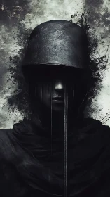 Armored shrouded figure rendered in high-contrast digital chiaroscuro