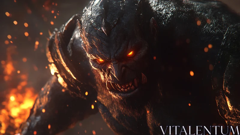 Demonic molten-skinned creature with glowing embers and fanged snarl