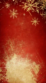 Gilded snowflakes drift across worn crimson holiday canvas.