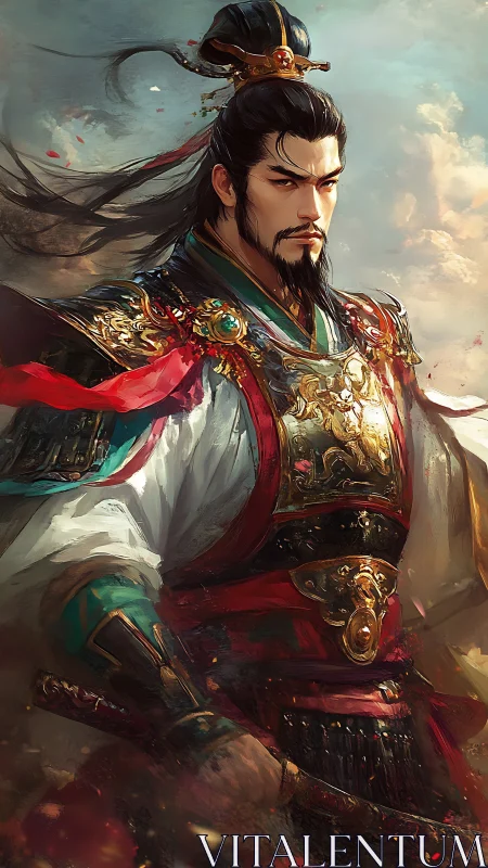 Imperial Chinese warlord portrait in ornate lamellar armor