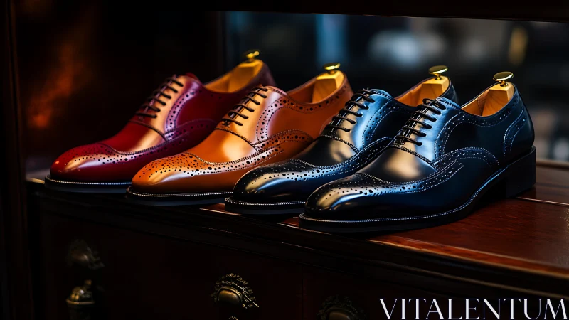 Polished leather brogues glow in rich colors on display