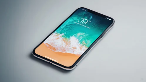 Modern smartphone displaying tropical beach wallpaper aesthetic