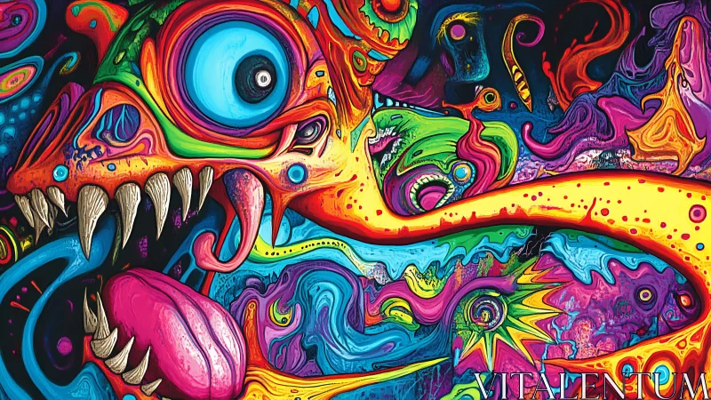 Psychedelic chromatic creature with exaggerated ocular anatomy.