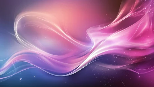 Flowing pink and purple light waves curve across dark background