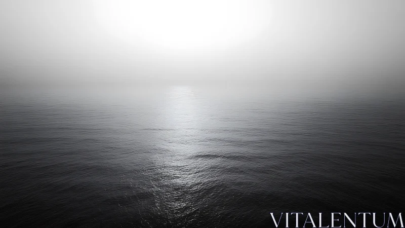 Minimalist seascape under bright fog-shrouded horizon.