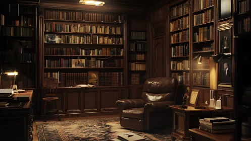 Velvet-lit gentleman&rsquo;s library wrapped in whispering shelves.