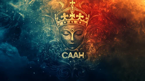 Crowned cosmic queen drifting between fire and starlight.