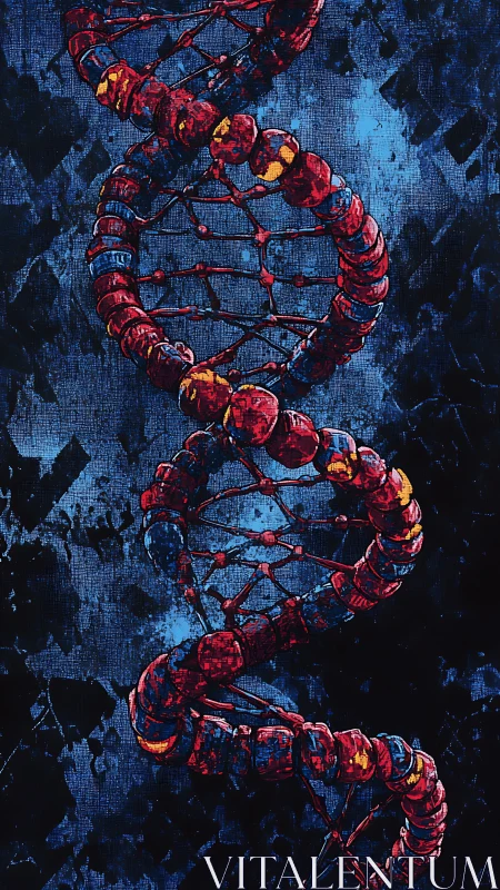 Spiraling red DNA strand glows gently against deep blue space