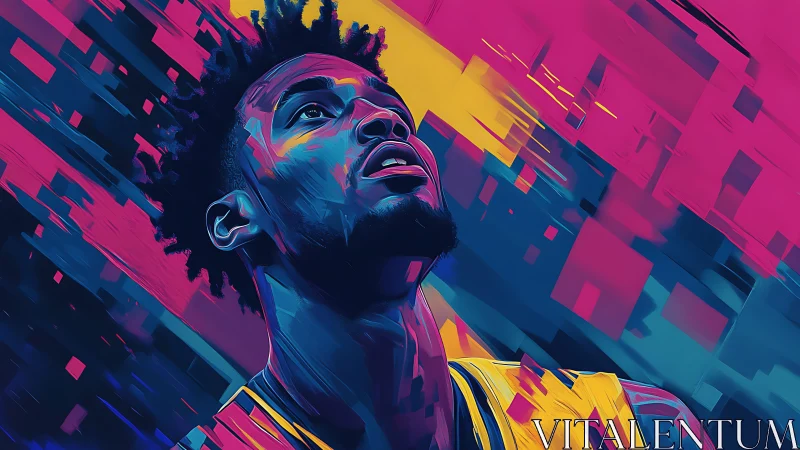 Digital portrait of basketball player in neon abstract field.