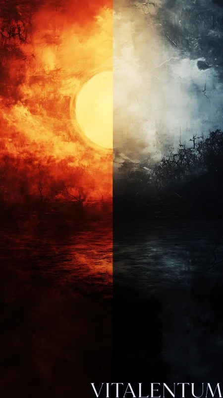 Fiery day and cool night sharing one mysterious sky.