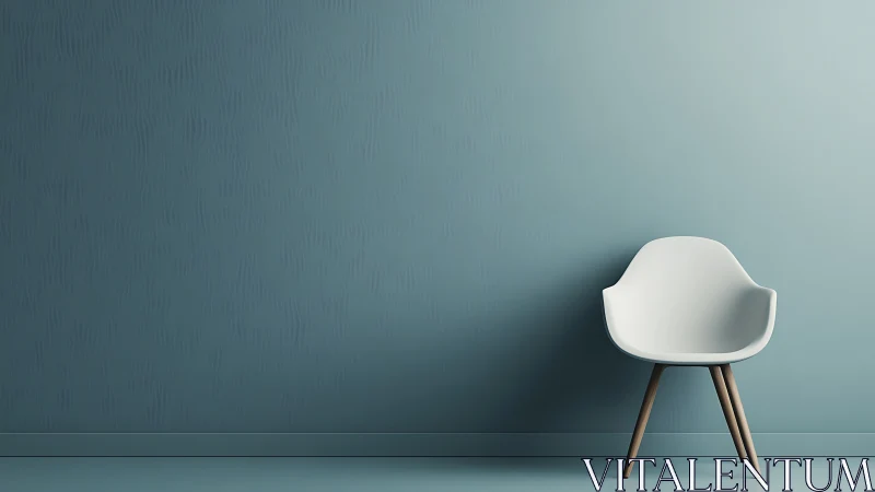 Minimalist white chair against soft teal interior wall.