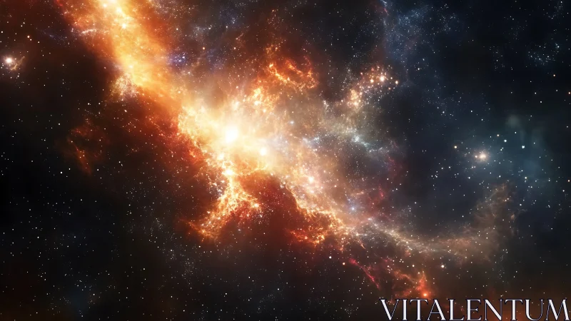 Astrophysical starburst nebula with radiant plasma filaments.